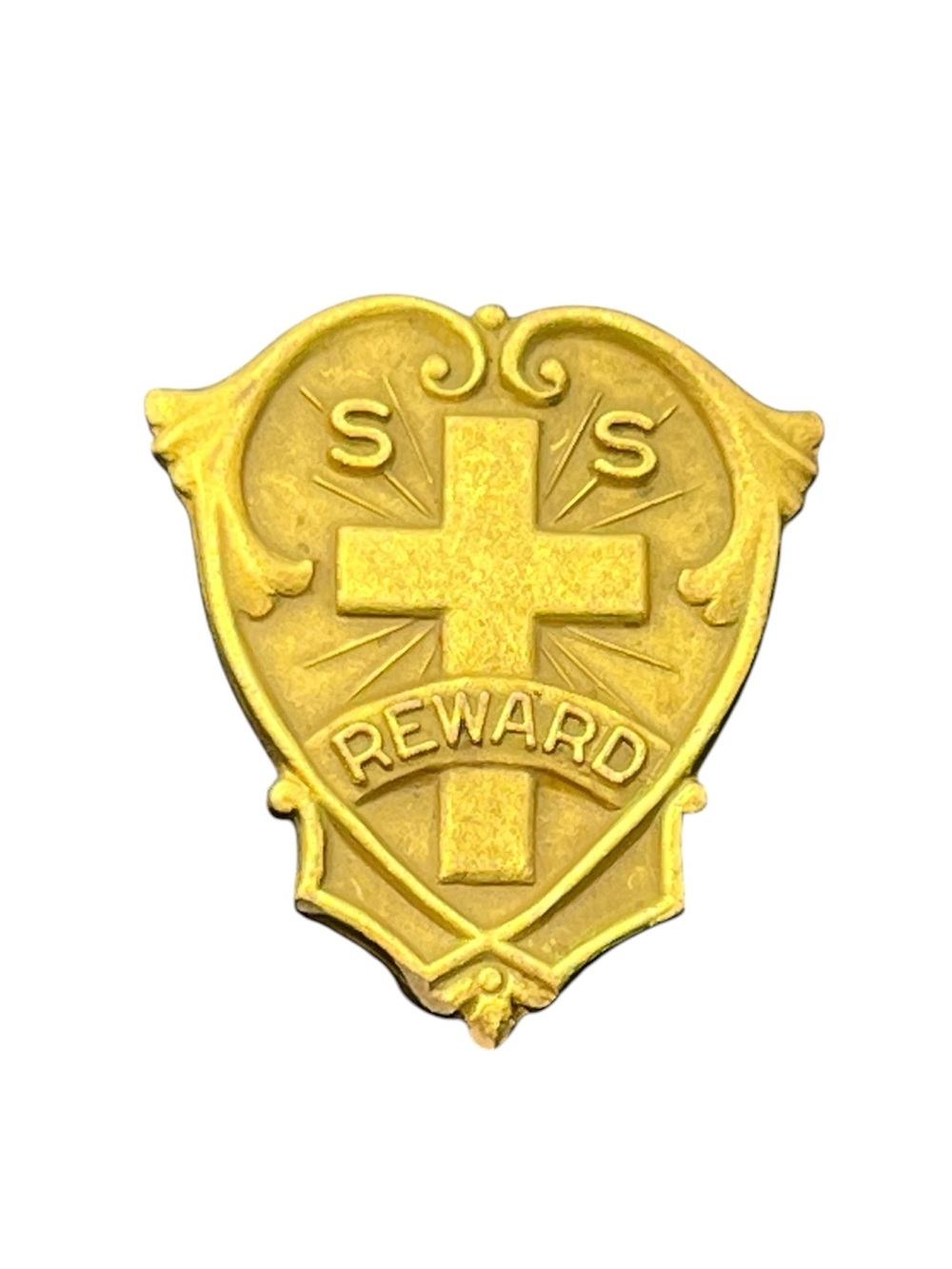 Cross religious gold tone SS Sunday School reward brooch pin vintage
